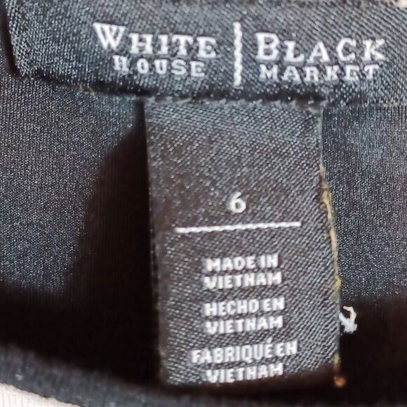 White House Black Market Tie Dress 6 Taupe Black Stripe Knit 3/4 Sleeve Bodycon - Picture 8 of 10